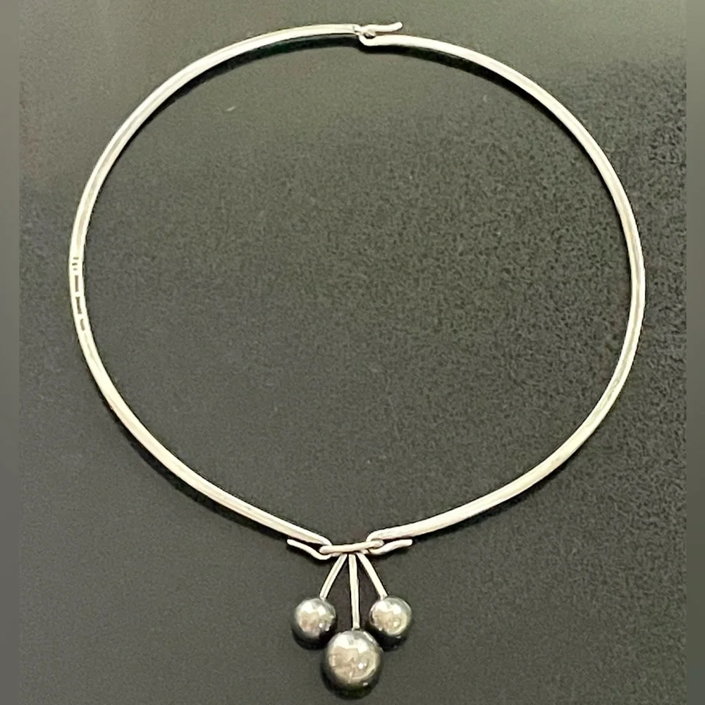 Just Andersen Modernist Silver Choker Necklace w/Triple Cherry Pendant - Picture 2 of 8